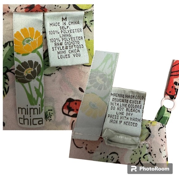 Mimi Chica Women's Pink Tiered Spaghetti Strap Mini Dress W/Butterflies Size Med - Picture 6 of 6